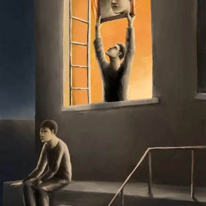 Silent-Art Gemälde 2024-09-11 - Stufen vor Fensterfeuer