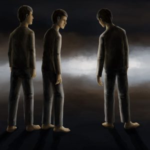 Silent-Art Gemälde 2024-10-01 - Drei Figuren im Nebel