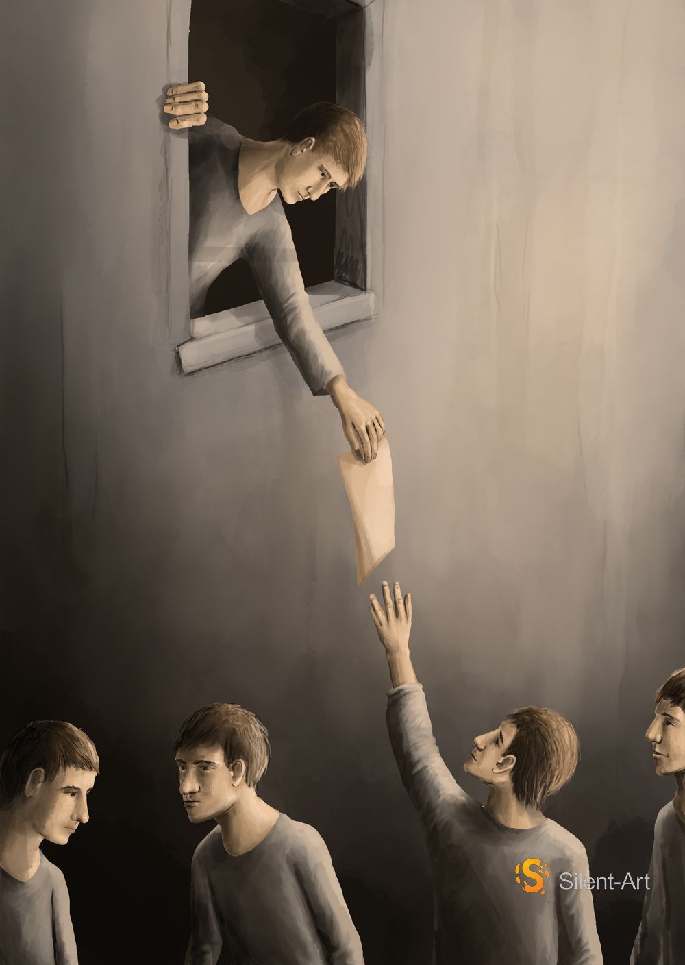 Silent-Art Gemälde 2024-11-05 - Übergabe am Fenster 1 Silent-Art Gemälde 2024-11-05 - Übergabe am Fenster