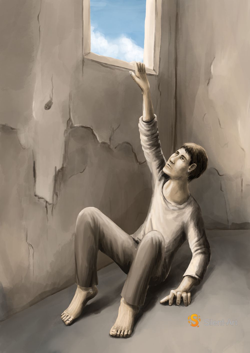 Silent-Art Gemälde 2024-12-10 - Griff zum hohen Fenster 1 Silent-Art Gemälde 2024-12-10 - Griff zum hohen Fenster