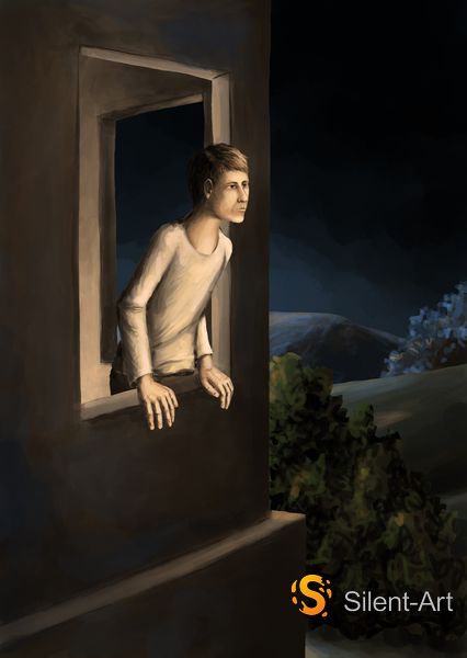 Silent-Art Gemälde 2025-01-002 - Figur im Fenster zur Nacht 1 Silent-Art Gemälde 2025-01-002 - Figur im Fenster zur Nacht