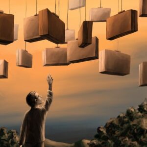 Silent-Art Gemälde 2025-01-004 - Griff nach den schwebenden Koffern