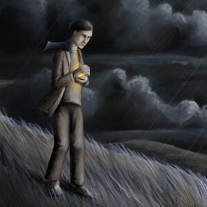 Silent-Art Gemälde 2025-01-007 - Das kleine Licht am dunklen Hang