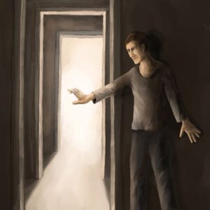 Silent-Art Gemälde 2025-01-012 - Barfuß vor den Türen aus Licht