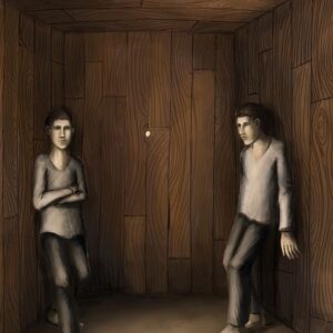 Einander fremd im selben Holzraum - Silent-Art Gemälde 2025-03-007