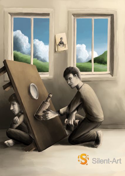 Teller und Flasche am aufgestellten Tisch - Silent-Art-2025-07-004 1 Teller und Flasche am aufgestellten Tisch - Silent-Art-2025-07-004